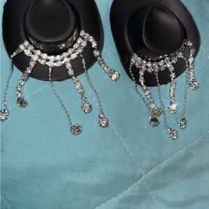 Elegant Black and Silver Hat Earrings